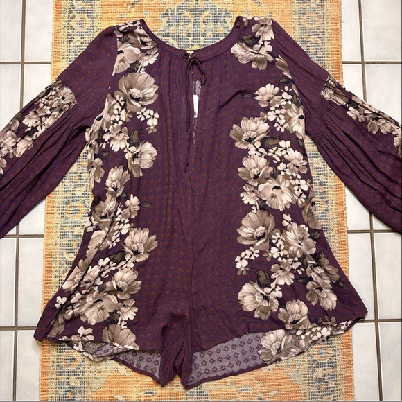 NWT Free People Sunset Boulevard Floral Romper Oversized Small Purple/White - Picture 6 of 12